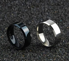 Silver Plated Black & Silver Tone Band Ring, Size B 1/2, No Stone