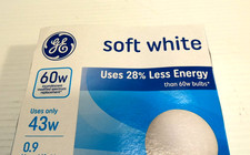 GE Soft White OLD STYLE Bulbs 60W Replacement 43W A19 Warm Light 4 Pack NOS