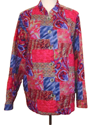 Breckenridge Quilted Jacket, Colorful Patchwork Pattern Retro Multi Color top 2X