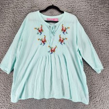 Woman Within Top Womens 1X Blue 3/4 Sleeve Bl...