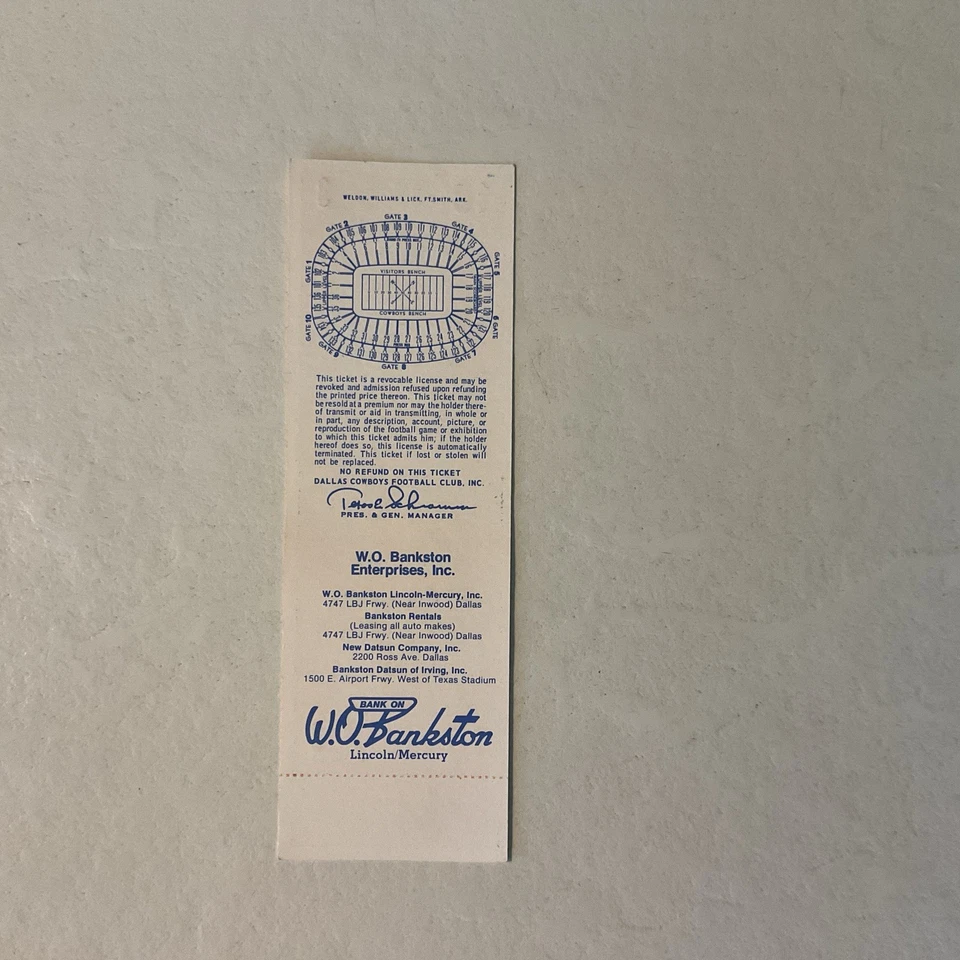 1978 Houston Oilers vs Dallas Cowboys Full Tick. Dan Pastorini Houston QB,  - Image 2 of 2