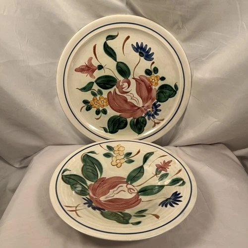 Vintage Red Wing Pottery Orleans Pattern Hand Painted 14”Plate & 12” Bowl Set
