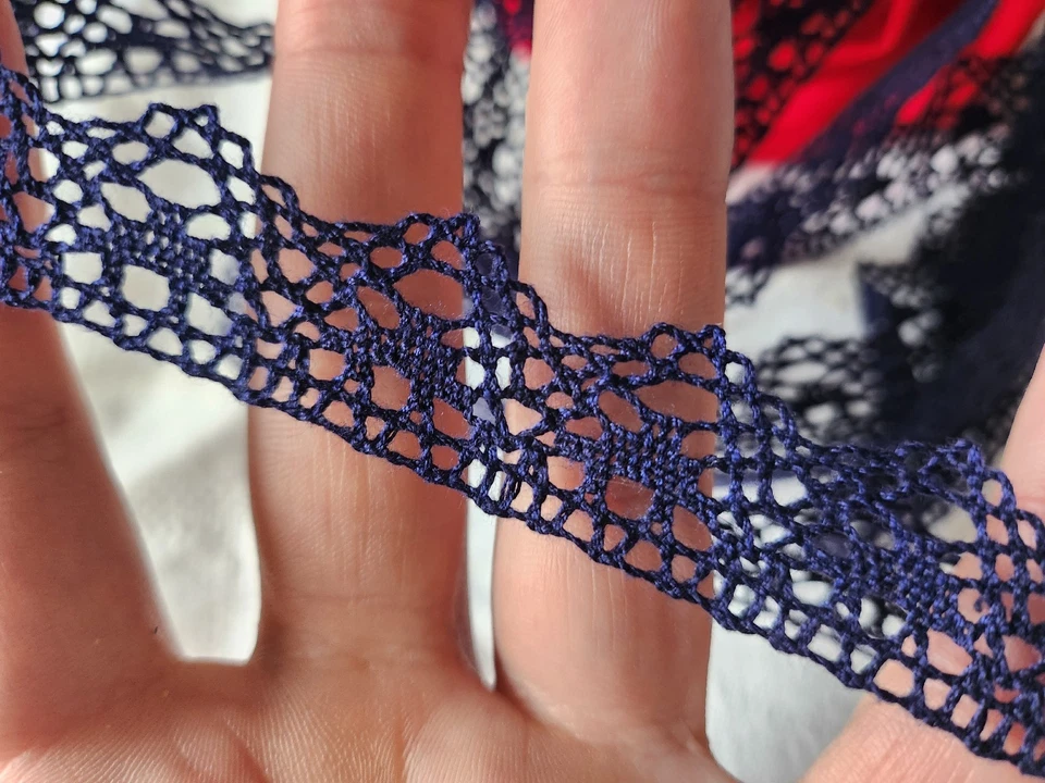 Dentelle vintage bleu foncé coton  3 métres sur 2 cm A5 - Photo 4/4