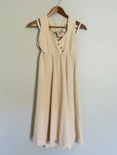 Tulle 100% Cotton Textured Boho Striped Halter Fit N Flare Midi Dress Size M.