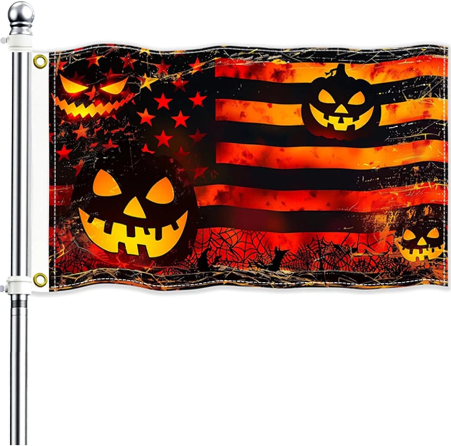 Halloween Flag 3 X 5 Ft, Double Sided Stripes Halloween Flag Scary Pumpkin Flag,