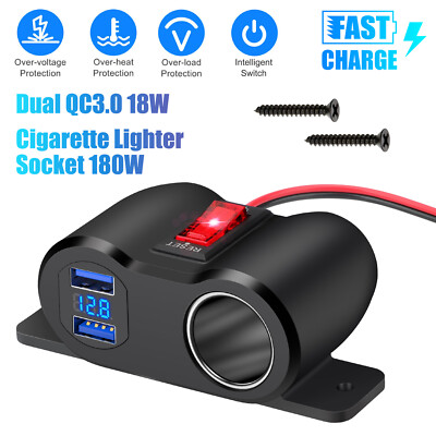 12V/24V Dual USB Car Charger Cigarette Lighter Socket On-Off Switch for Boat RV
