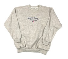 VTG 90s Marco Island Gray Sweatshirt Adult XL Embroidered Pullover Pockets