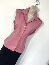 Pink blouse sleeveless Safari Cotton Classic button Shirt 10
