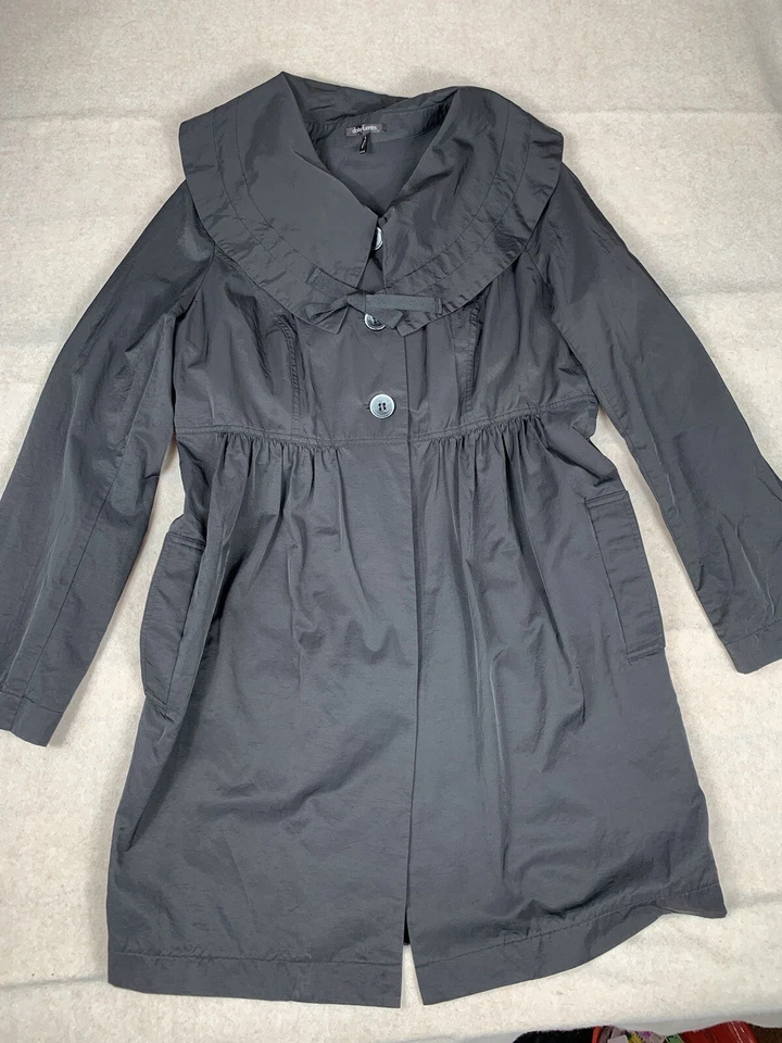 Black Duster Gorp Core Overcoat Womens L Unlined Knee Length  Packable Pockets - Image 3 of 4