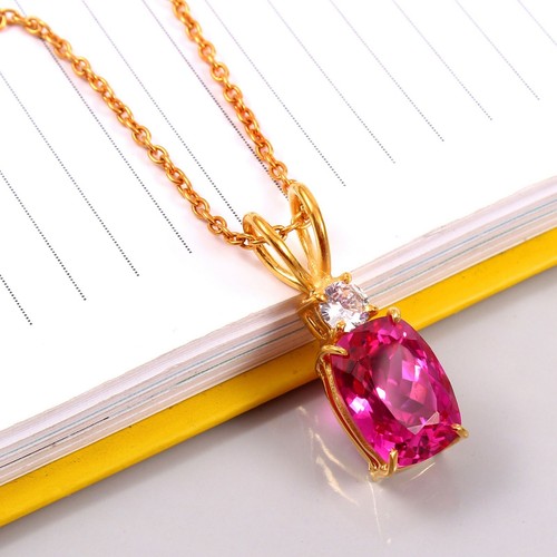 Pink Sapphire Pendant Cushion Gemstone Necklace Gift For Her Wedding Pendant - Picture 3 of 4