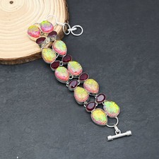 Pink Triplet Opal Garnet Gemstone 925 Sterling Silver Jewelry Bracelet 7-8