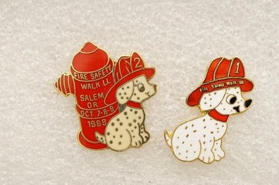 Vintage Event Jewelry Pins Fire Safety Walk Albany Oregon 1989 Dalmatian Hydrant