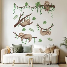 2 Sheets 2 Styles Funny Sloth Wall Stickers, Sloth on Branch Stickers Decor A...
