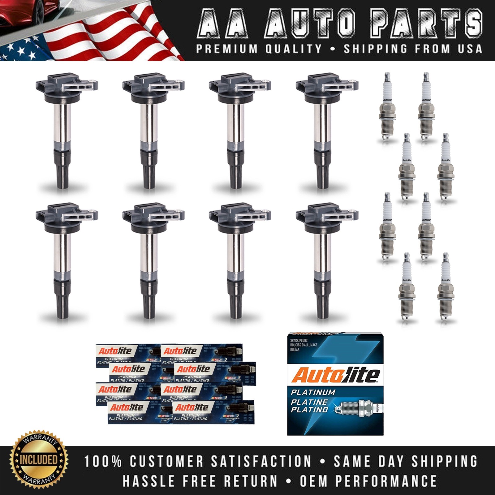 8 Ignition Coil  8 Autolite Platinum Spark Plug for 2007-2009 Jaguar Super 4.2L