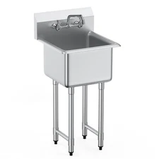 15" x 15" Commercial Utility Prep Sink 1 Compartment Stainless Steel w/ Faucet