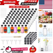 Pack of 72 2oz Small Clear Glass Bottles 60ml with Lids Boston Round Trave...