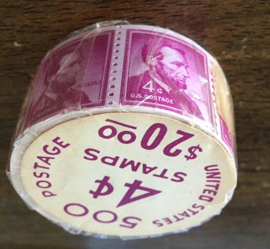 Abraham Lincoln 4 cent stamps purple Sealed Roll of 500 Stamps RARE MINT NH OG - Image 2 of 3