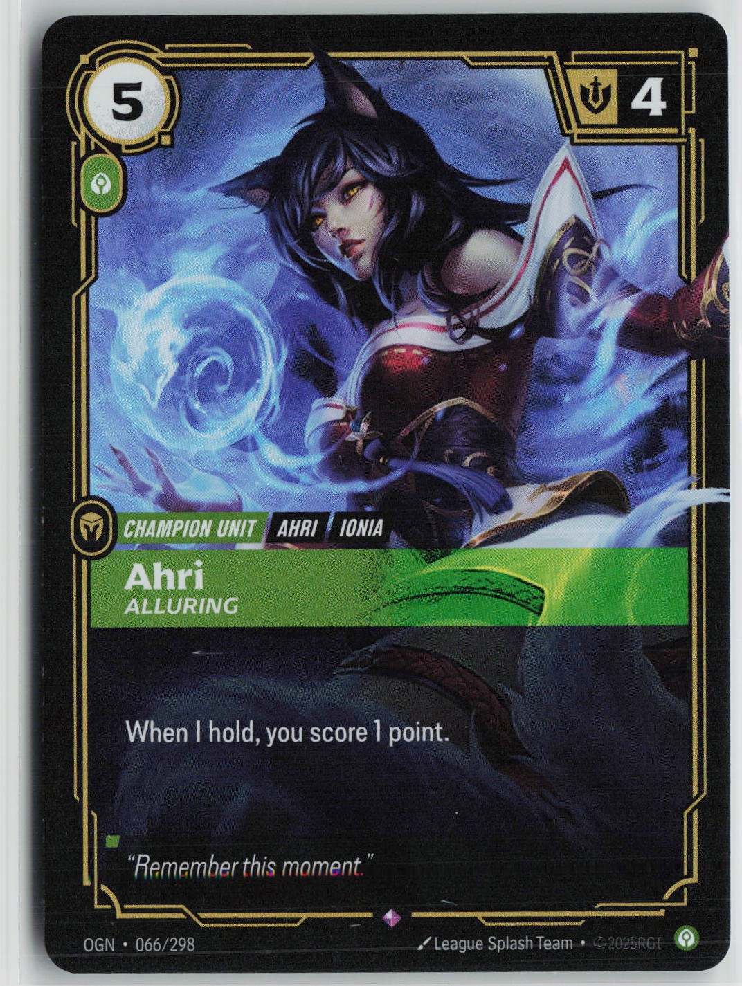 NM Ahri Alluring 066/298 Rare Origins Riftbound Foil