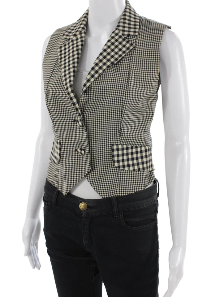 Moschino Cheap & Chic Women Beige Checked Wool Collared Button Vest Size 6 - Image 3 of 4