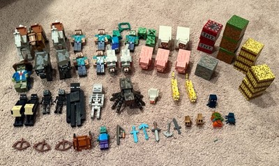 Minecraft Figures Lot Steve Creeper Enderman Zombie Animals Blocks  BONUS plush!