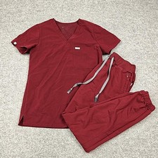 FIGS Scrub Set Womens XS Maroon Technical Collection V Neck Top Jogger Pants