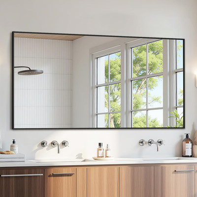 60'' x 30'' Black Metal Frame Wall Mirror for Stylish Bathroom & Bedroom Decor