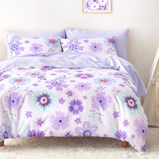 Cute Floral Duvet Cover Set for Kids, Soft Lightweight Bedding, Twin Size
