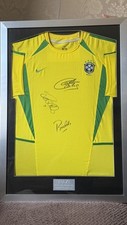 Ronaldo, Roberto Carlos and Rivaldo Authentic Signed Brazil Jersey with COA