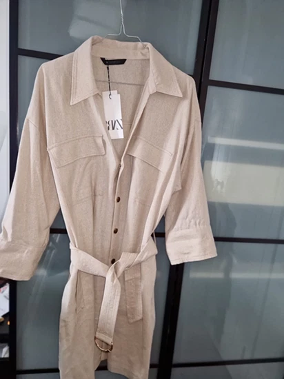 ROBE CHEMISIER ZARA NEUVE NLLE COLLECTION TAILLE XL COULEUR BEIGE - Photo 1/4