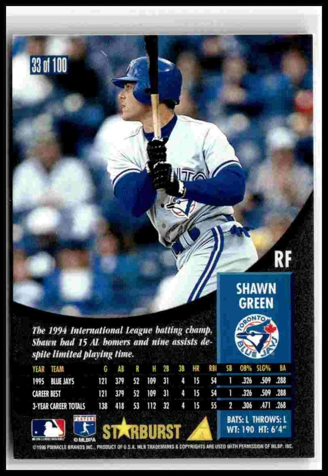 1996 Pinnacle #33 Shawn Green Starburst Artist's Proof - Image 2 of 2