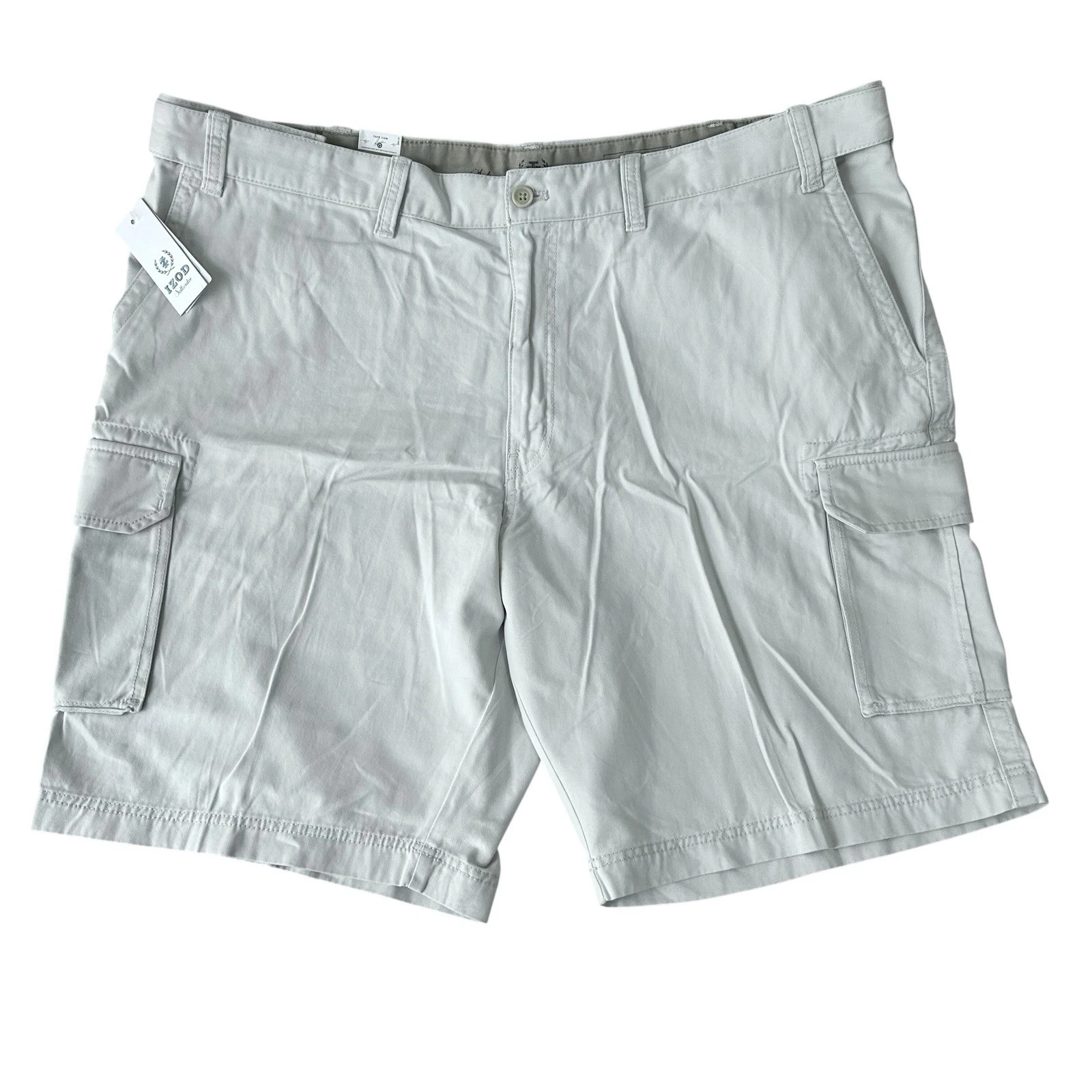 IZOD Cargo Shorts Mens Size 48 Light Khaki Saltwater Wash Relaxed Casual NEW