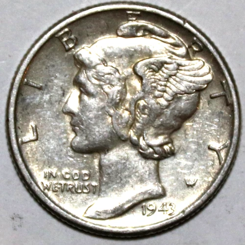 1943-P Mercury Dime - AU/BU - #0400ED - FREE SHIPPING