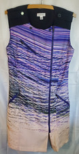 Calvin Klein sleeveless Full Zip dress purple blue tan abstract print Size 4