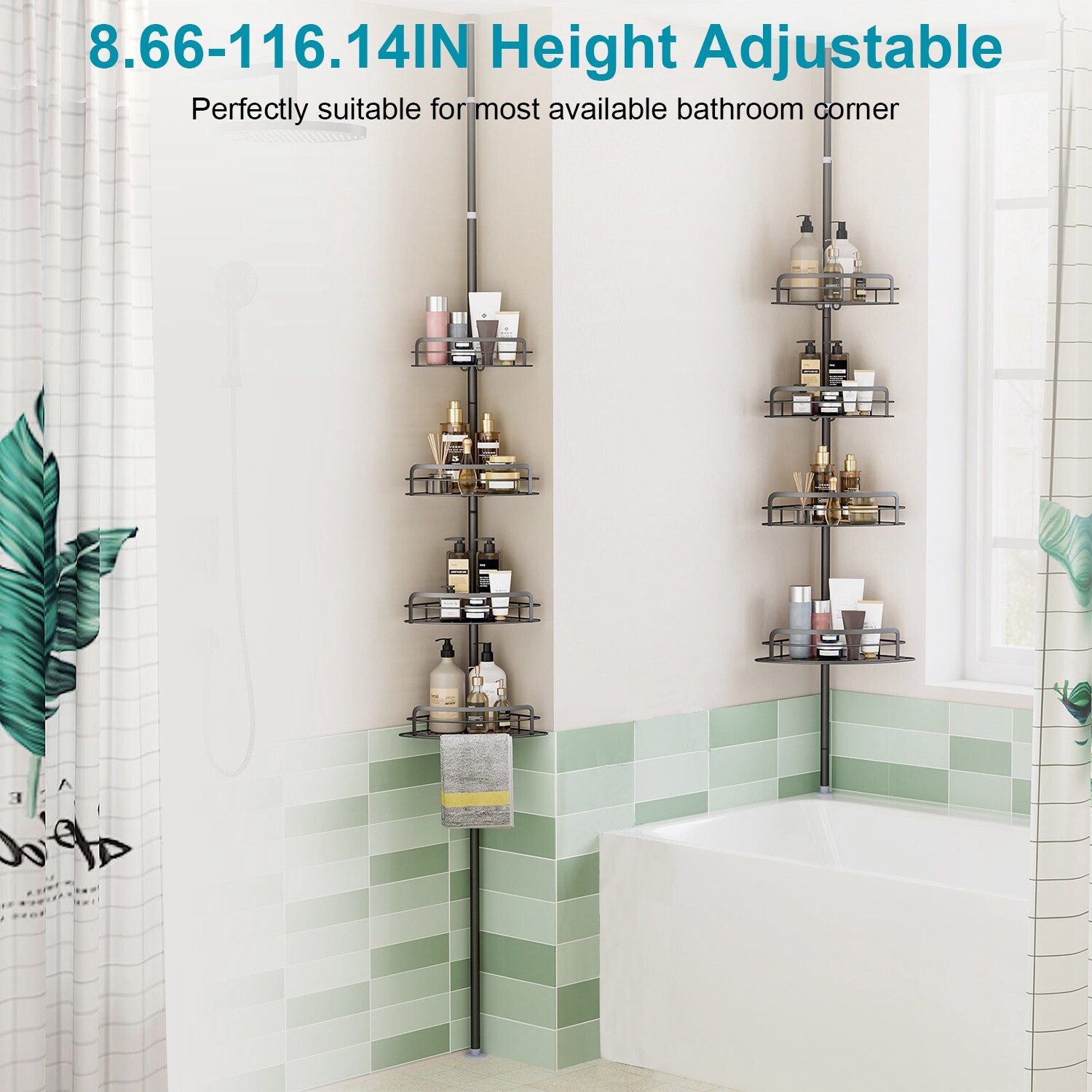 Rust-Resistant Corner Shower Caddy For Bathroom Durable Material Adjustable