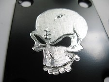 Custom Skull graphic hand engraved metal neck plate fits electric guitars