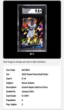 2023 Panini Prizm DP #II-19 Devon Achane Instant Impact Gold Ice Prizm SGC 9.5 