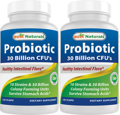 2 Pack Best Naturals Probiotic 10 Strains & 30 Billion CFU, 120 Veggie Capsules