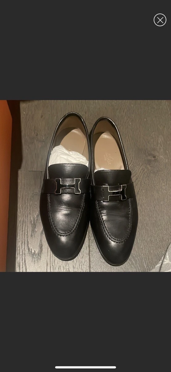 hermes paris loafer 35.5 5.5 black enamel leather