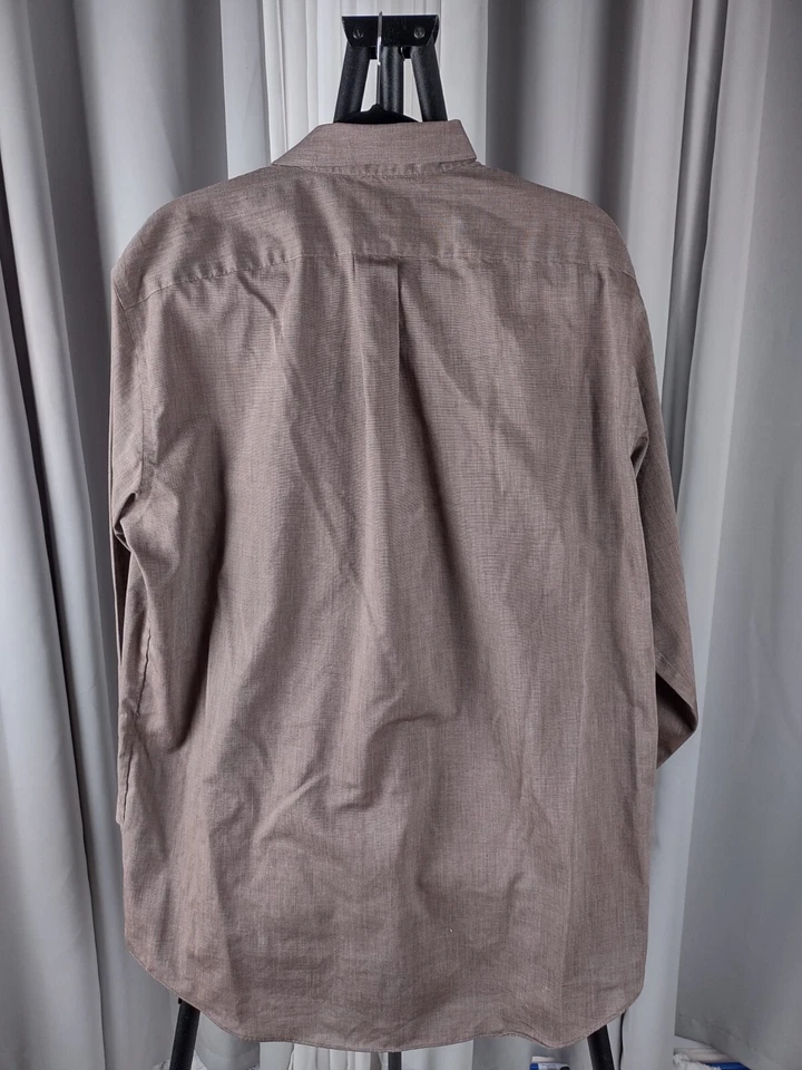 Stafford Dress Shirt Mens 16.5 32/33 Khaki Fitted Travel Button Up Long Sleeve - Image 4 of 4