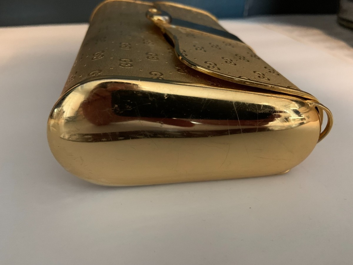 Gucci Gold Tone Metal Minaudière Chain Shoulder Bag Clutch at 1stDibs