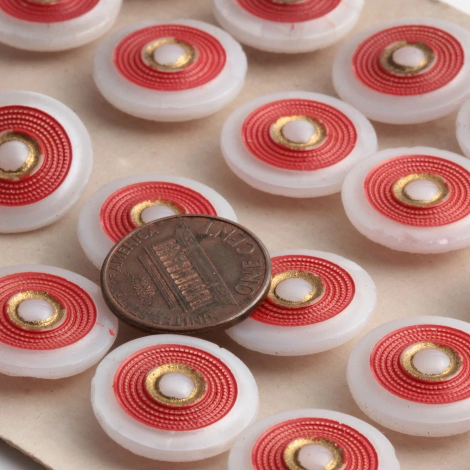 Card (24) vintage Czech hand painted red gold gilt frost glass buttons 18mm - Image 2 of 3