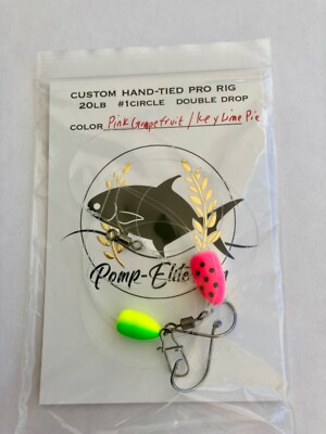 Pompano fishing rigs, 3-pak hand tied, double drop, custom colors, surf fishing