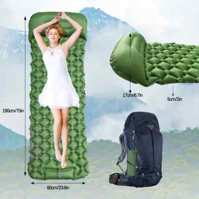 Inflatable Mattress Sleeping Pad With Pillows Ultralight Built In Inflator Pump