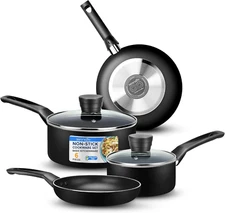 6-Piece Pots and Pans Set – Nonstick Cookware, Black Coating, Heat-Resistant, Di