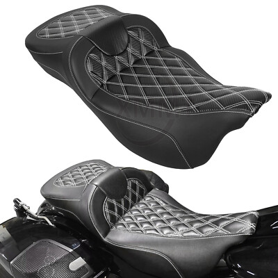 White Stitch Extended Reach Road Sofa Seat For Harley Electra Glide 2009-2023