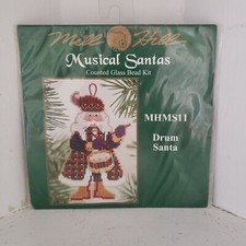 Counted Glass Bead Christmas Ornament Kit Drum Santa 2003 Mill Hill MHMS11 New