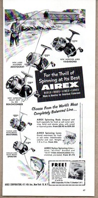 1954 Print Ad Airex Fishing Reels 5 Shown,Rods,Lures,Lines Brooklyn,NY