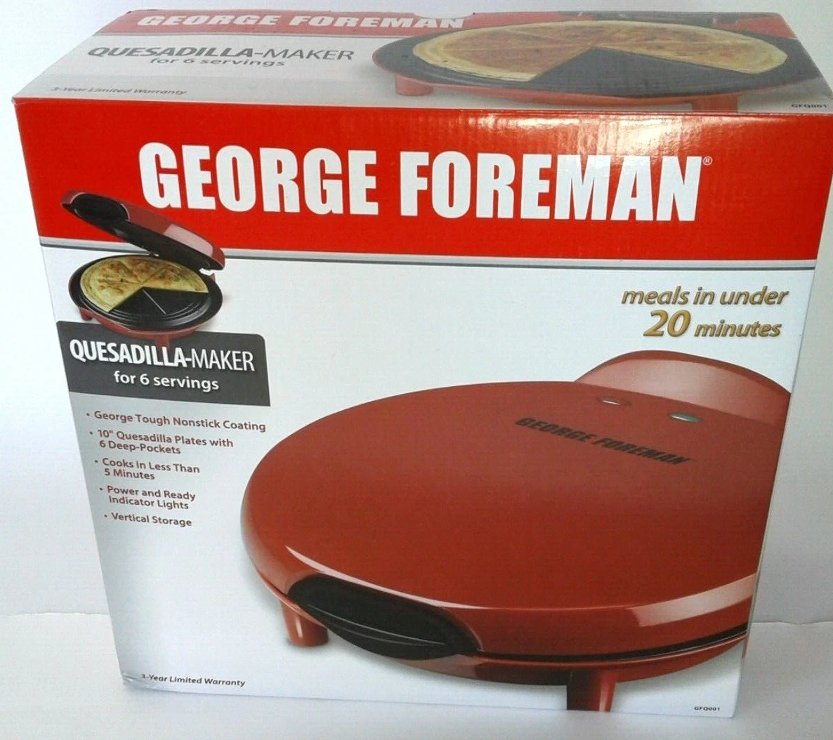 George Foreman Quesadilla Maker Electric Red 6 Servings 10in GFQ001