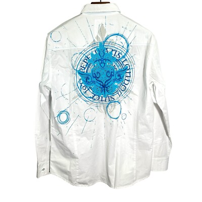 PEPE JEANS LONDON Vintage Graphic Embroidered Blue White Shirt Long Sleeve XL