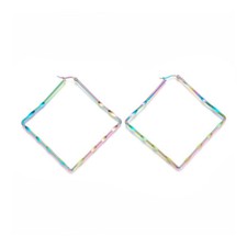 Stainless Steel Geometric Hoop Earrings Rhombus 12 Gauge 78x77 2mm 1x0.6mm A201